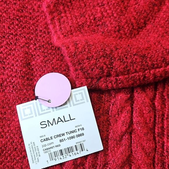 NWT Liz Claiborne Cabaret Red Crew Tunic Oversized Sweater Size Small - Picture 13 of 13